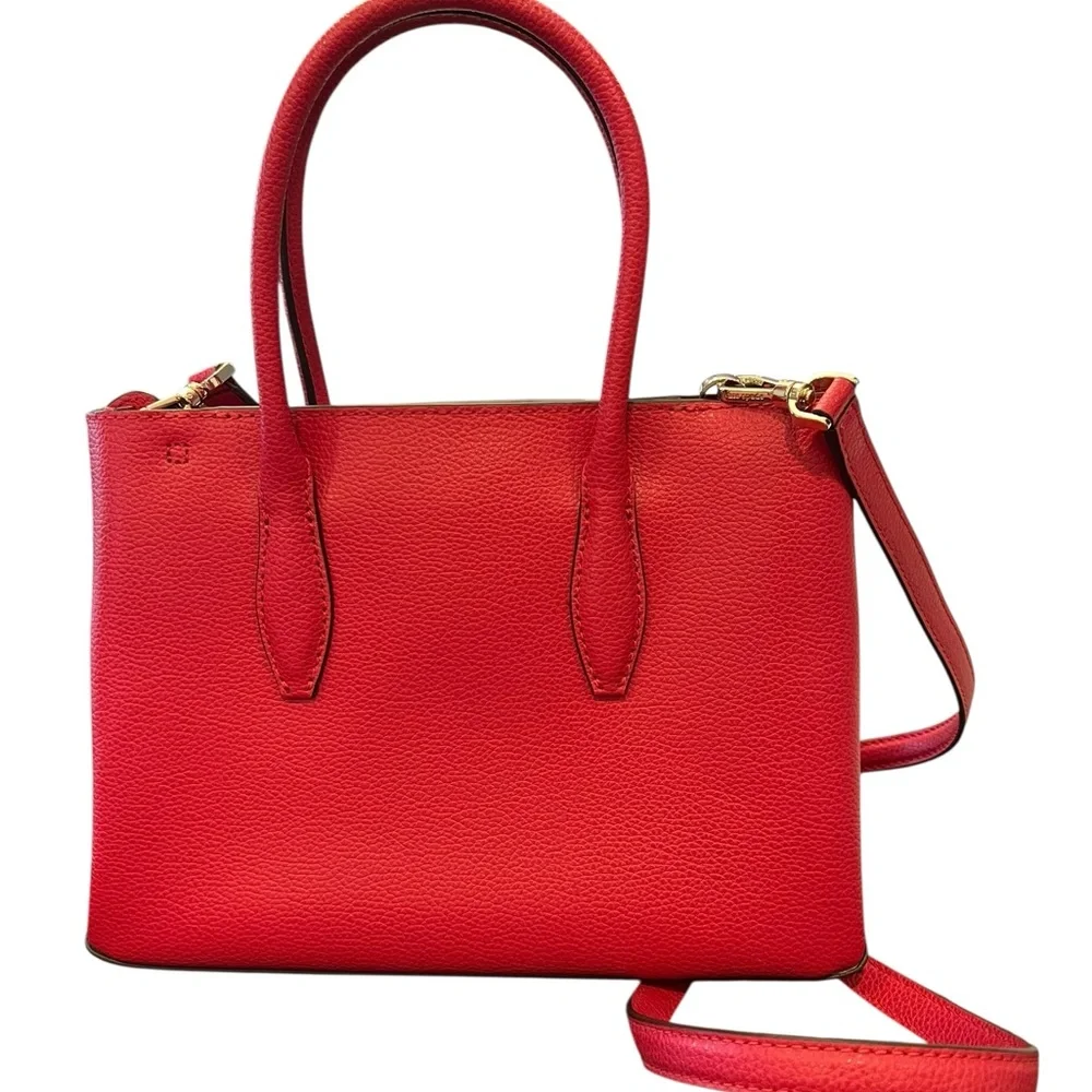 Kate Spade Eva Small Satchel Crossbody Bag‎ + Wallet Red Pebbled Leather Gold